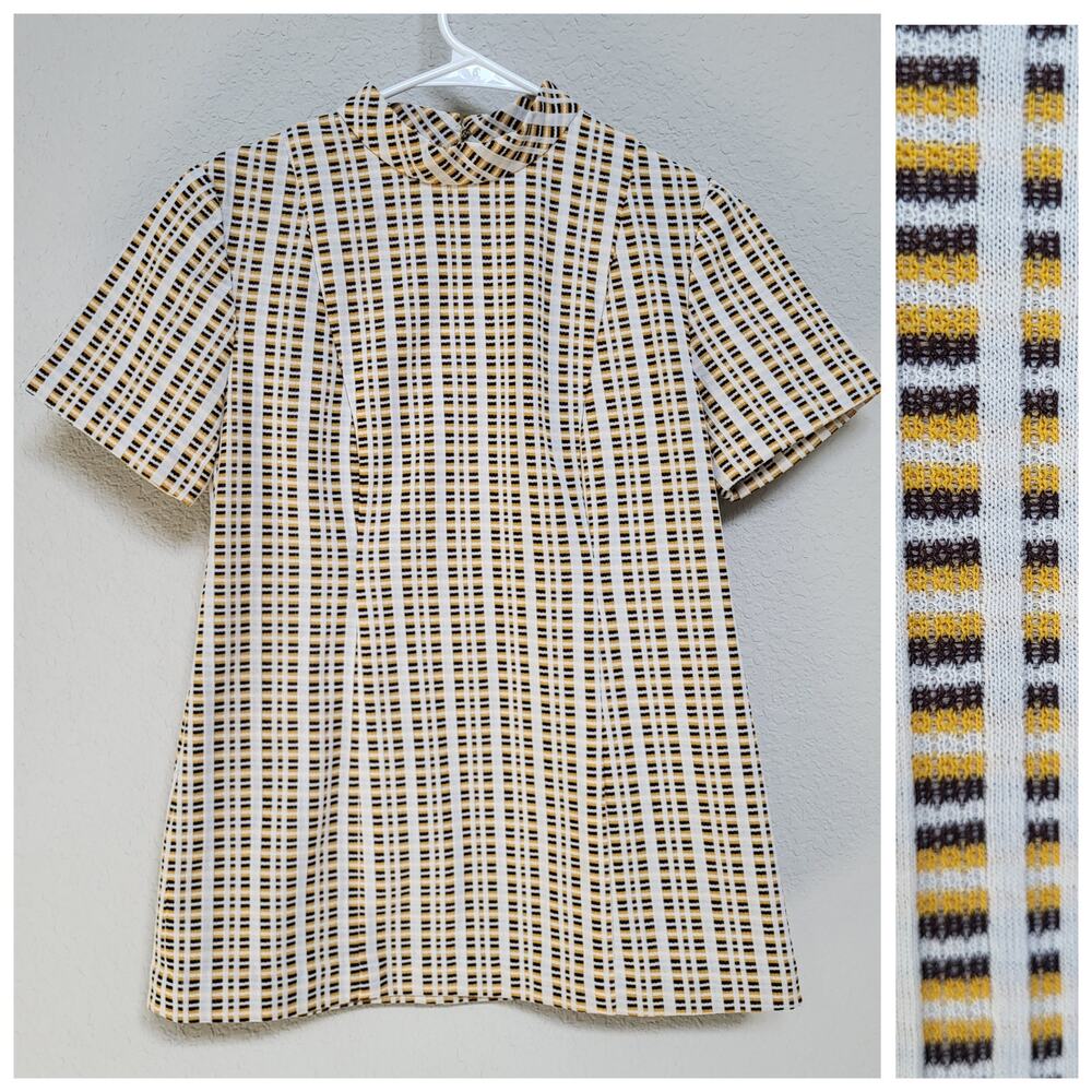 Vintage Top Womens XS Mod 60s 70s Retro Short Sleeves Metal Zipper Casual